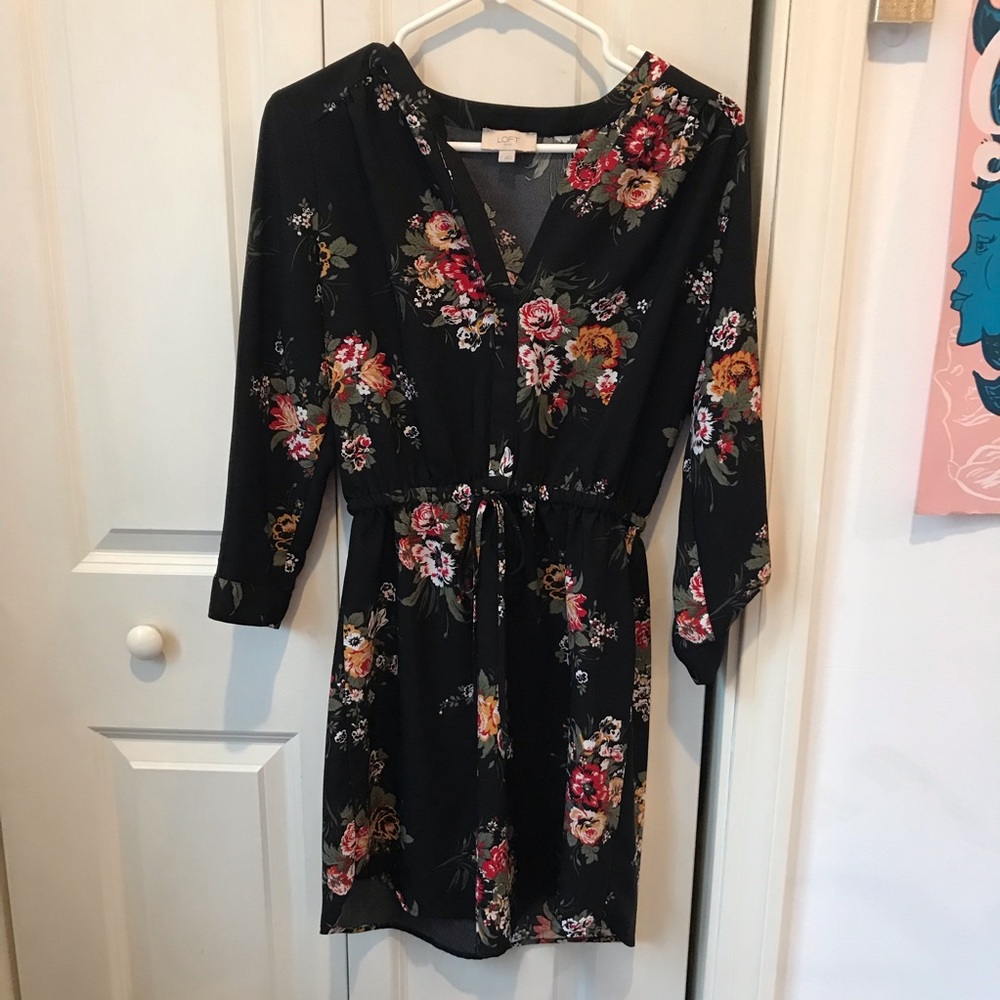 Loft black floral shirt dress